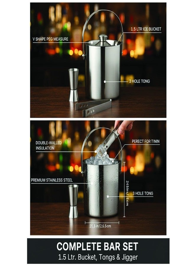 finality Double Walled Stainless Steel Insulated Ice Bucket with Lid and Ice Tong and peg Measure [1.5 Liter] | Keeps Ice Cold for 6 h | Great bar Tools for Home bar Accessories, Mini bar, Wine - Image 2